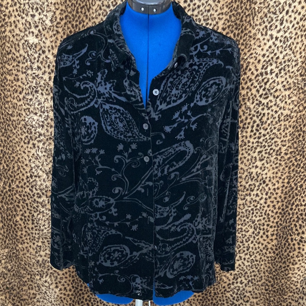 FINAL MARKDOWN-French Laundry black velvet blouse, XL